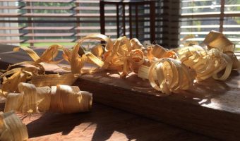 wood shavings on top of Sapele wood boards